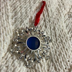 Lenox Bejeweled Snowflake Ornament Blue Gem Silverplate NIB